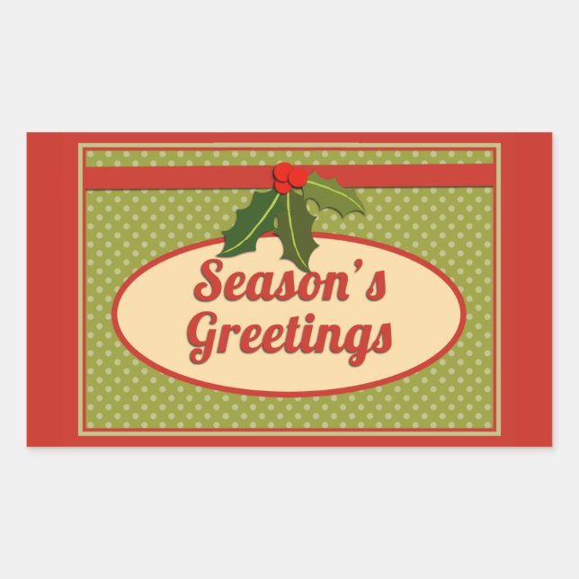 Adesivo Retangular Saudações de Vintage Season com Holly (Frente)