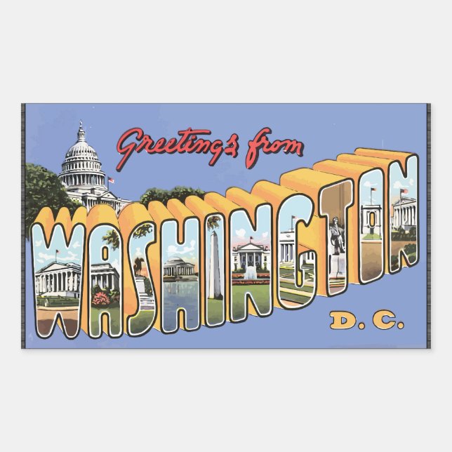 Adesivo Retangular Saudações De Washington D.C., Vintage (Frente)
