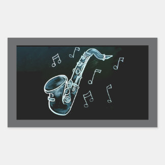 Adesivo Retangular Saxofone E Notas De Música