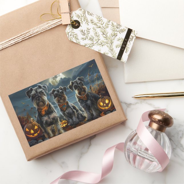 Adesivo Retangular Schnauzer Halloween Spooky (Presentear)