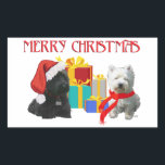 Adesivo Retangular Scottie e Westie Feliz Natal<br><div class="desc">Era a noite antes do Natal. . Bem, sabemos quem está guardando os presentes! E eles também estão muito animados em ficar esperando Papais noeis. Os Scottie e Westie são uma grande parte da nossa celebração de Natal, e a sua? Roupas, novidade e presentes embelezados com esta design, criados da...</div>