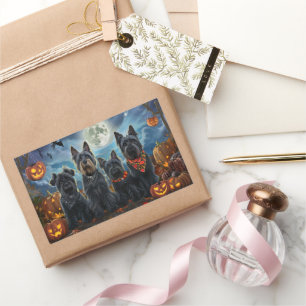 Adesivo Retangular Scottish Terrier Halloween Spooky