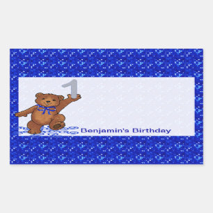 Adesivo Retangular Scrapbook do Urso Danprimeiro aniversario