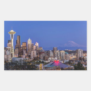 Adesivo Retangular Seattle, Downtown e Mt. Rainier ao Crepúsculo