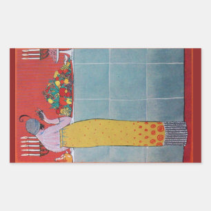 ADESIVO RETANGULAR SENHORA E FRUTAS CONJUNTO DE MESA ARTE DECO BELEZA