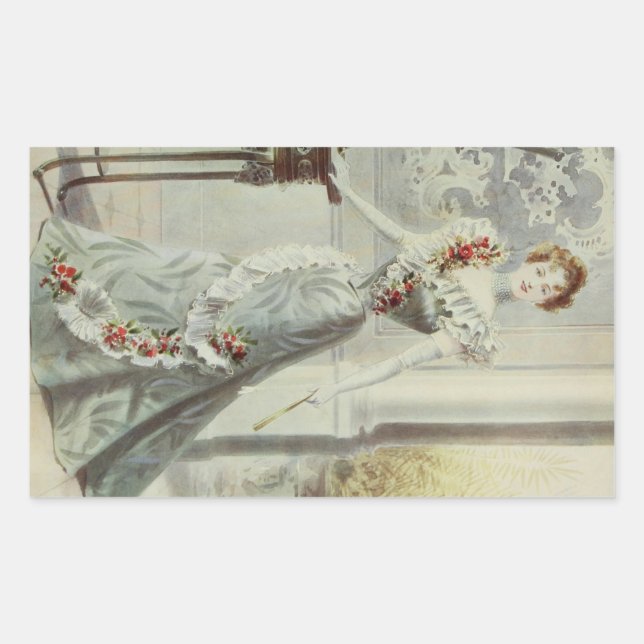 Adesivo Retangular Senhora Vitoriana - Vintage Cinza de Moda Francesa (Frente)