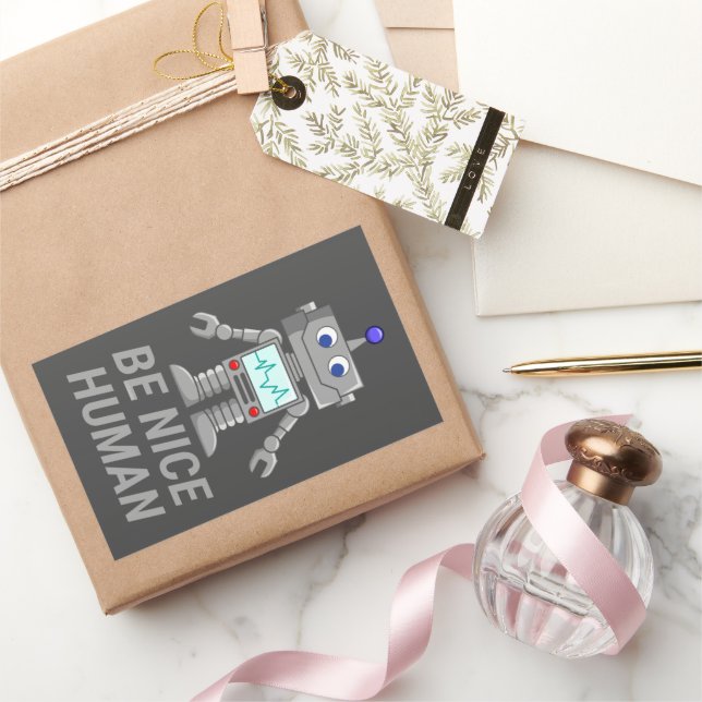 Adesivo Retangular SER BOM robô engraçado engraçado HUMAN (Presentear)