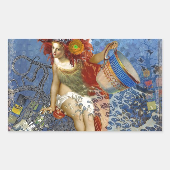 Adesivo Retangular Sereia de Aquário Arte Azul Gótico (Frente)