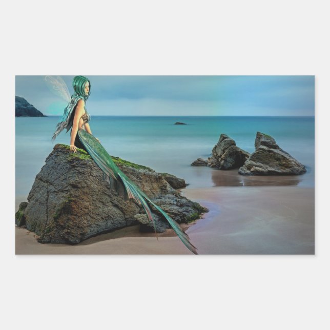 Adesivo Retangular Sereia Olhando para o Oceano Sticker (Frente)