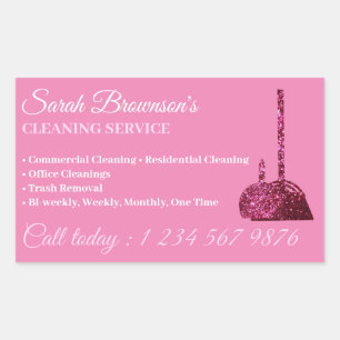 Adesivo Retangular Serviço de Limpeza Janitorial Pink Glitz Glam