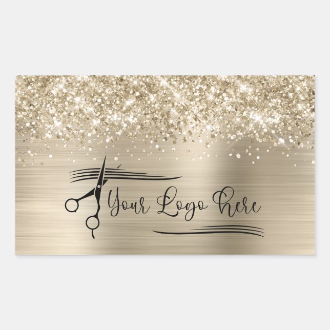 Adesivo Retangular Seu Logotipo Brilhante Dourado Pálido Glamouroso (Frente)