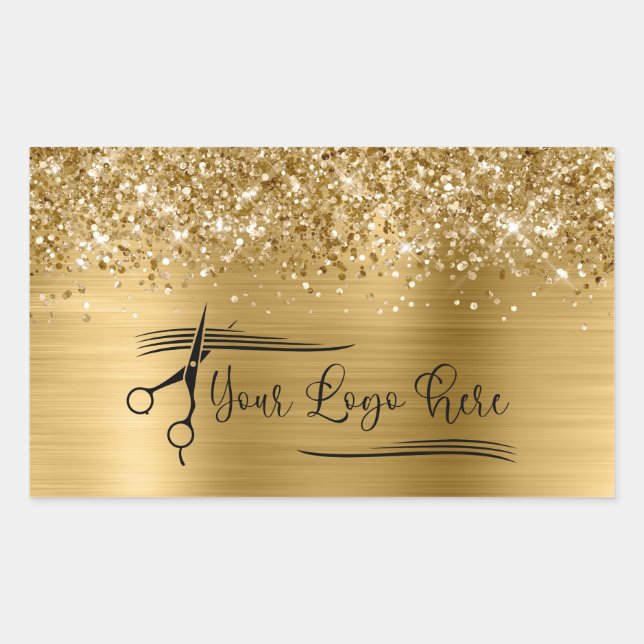 Adesivo Retangular Seu Logotipo Glittery Dourado Glamouroso (Frente)