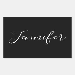 Adesivo Retangular Seu nome   Script branco elegante em preto