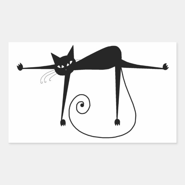 Adesivo Retangular Seu Texto - Caractere de Gato Preto - Pose 3 (Frente)