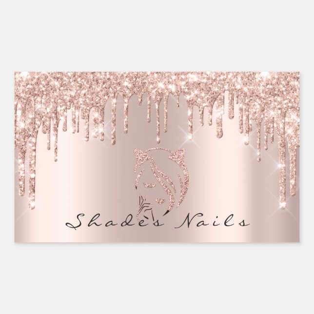 Adesivo Retangular Shades Unhas Packaging Rosa de Glitter Dourado Gli (Frente)
