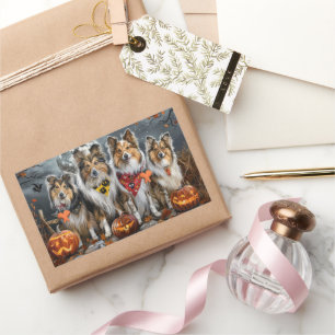 Adesivo Retangular Shetland Sheepdog Halloween Spooky