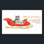 Adesivo Retangular Siberian Husky Dog Christmas Sleigh<br><div class="desc">Nestes bonito adesivos decorativos de Férias, um Cachorro Husky Siberiano senta-se num bonito trenó decorativo de vermelho e ouro. Ao lado do cão, os pacotes de presentes são amarrados com arcos coloridos. O texto dourado à direita diz "MERRY CHRISTMAS" e o texto personalizado está vermelho. Perfeito para sua correspondência de...</div>