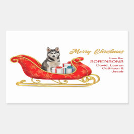 Adesivo Retangular Siberian Husky Dog Christmas Sleigh