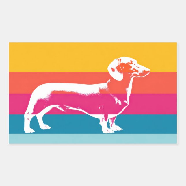 Adesivo Retangular Silhueta de Dachshund de Arte Pop Retrô (Frente)