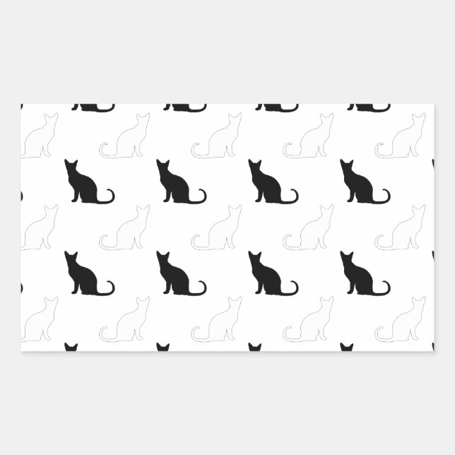 Adesivo Retangular Silhuetas De Gatos Pretos E Brancos (Frente)