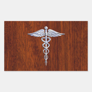 Adesivo Retangular Silver Como Caduceus Símbolo Médico Mahogany Imp