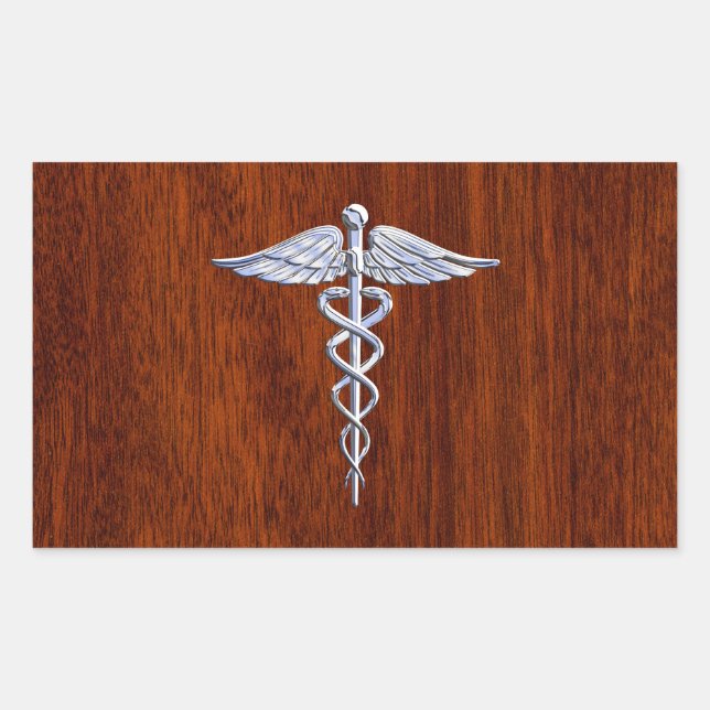 Adesivo Retangular Silver Como Caduceus Símbolo Médico Mahogany Impre (Frente)