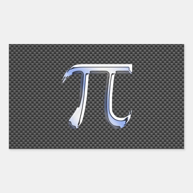 Adesivo Retangular Símbolo de Cromo Prateado como Pi na Fibra de Carb (Frente)