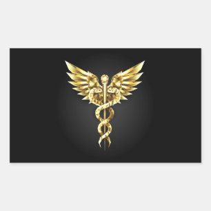Adesivo Retangular Símbolo Poligonal Dourado Caduceus