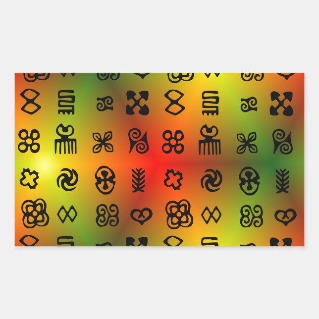 Adesivo Retangular Símbolos de Adinkra com cores africanas (Frente)