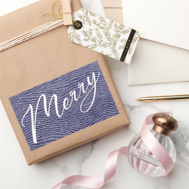 Adesivo Retangular Simples Diversão Azul Doodle Natal Férias (Presentear)