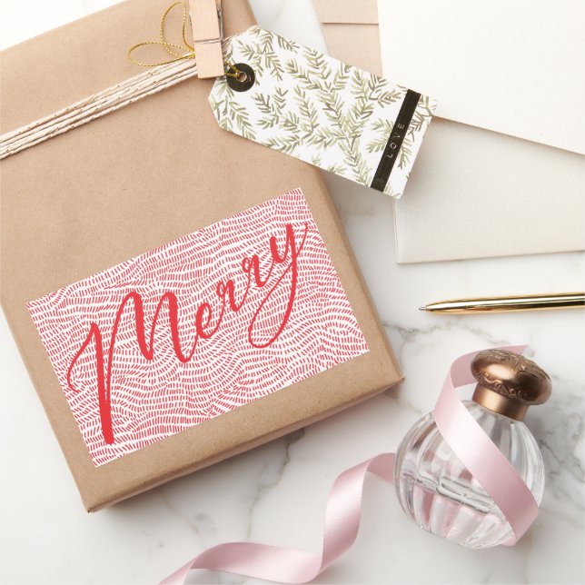 Adesivo Retangular Simples Diversão Vermelho Doodle Feliz Natal Feria (Presentear)