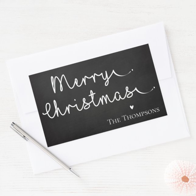 Adesivo Retangular Simples e Bonito Natal Branco Negro (Envelope)