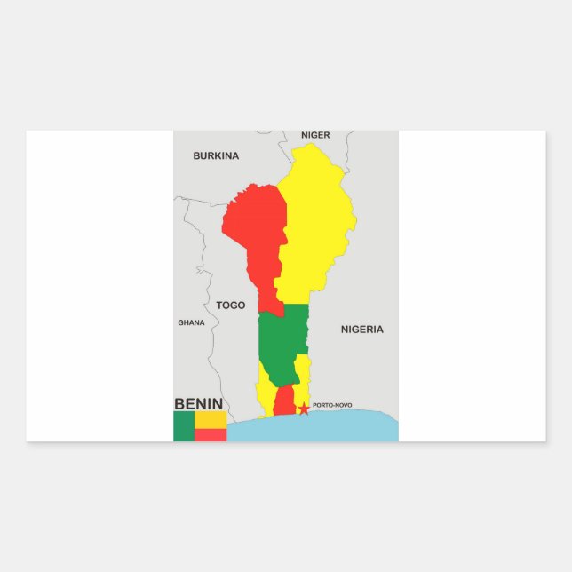 Adesivo Retangular sinalizador de mapa do país benin (Frente)