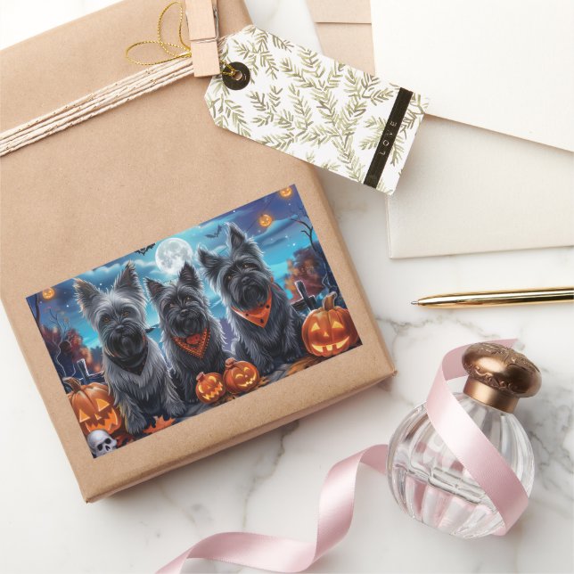 Adesivo Retangular Skye Terrier Halloween Spooky (Presentear)