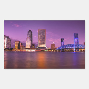 Adesivo Retangular Skyline de Jacksonville Florida na noite