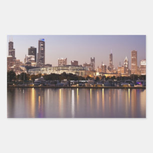 Adesivo Retangular Skyline dos EUA, Illinois, Chicago no crepúsculo