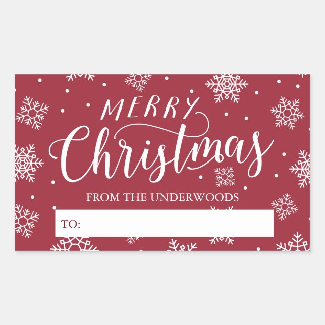 Adesivo Retangular Snowfall Merry Christmas Personalised Gift Tag (Frente)