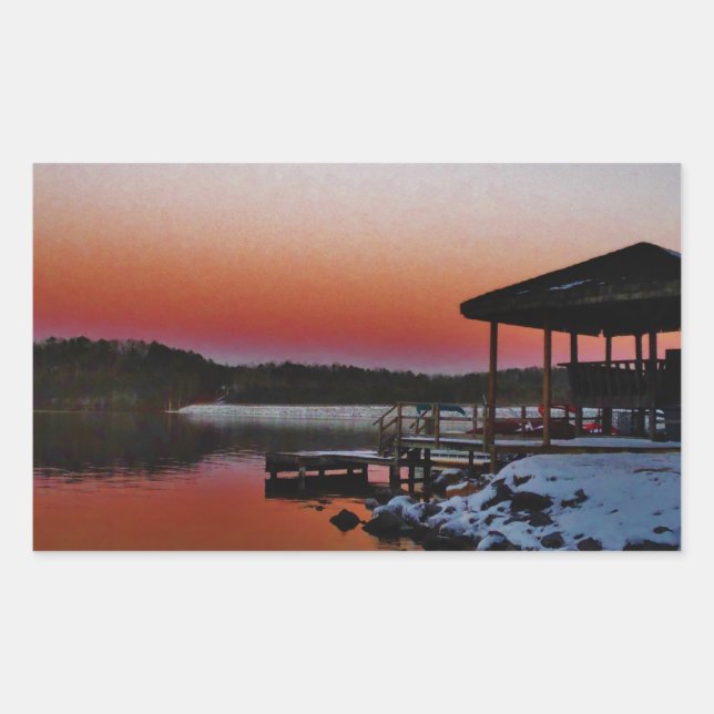 Adesivo Retangular Snowy Sunset no cais do lago de Arrohead (Frente)