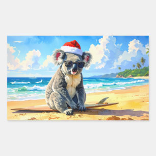 Adesivo Retangular Sol e Surf Koala Chapéu de Papai Noel Um Natal Aus