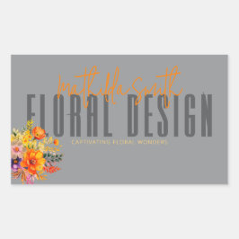 Adesivo Retangular Sophisticated Floral Design Gray Orange Flowers 