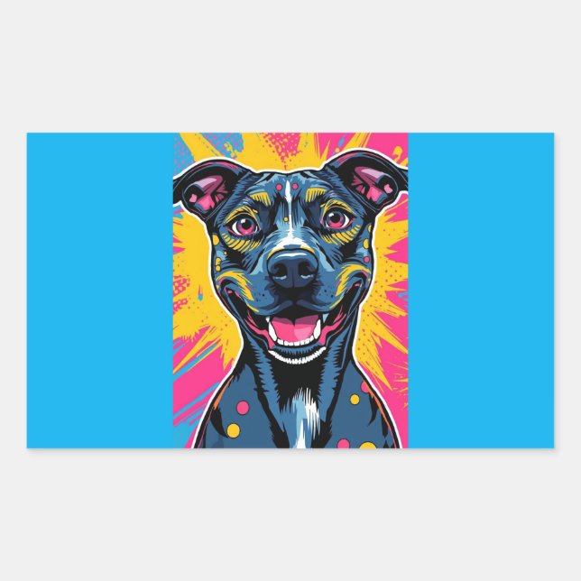Adesivo Retangular Sorriso de arte pop - O poder de um cachorro feliz (Frente)