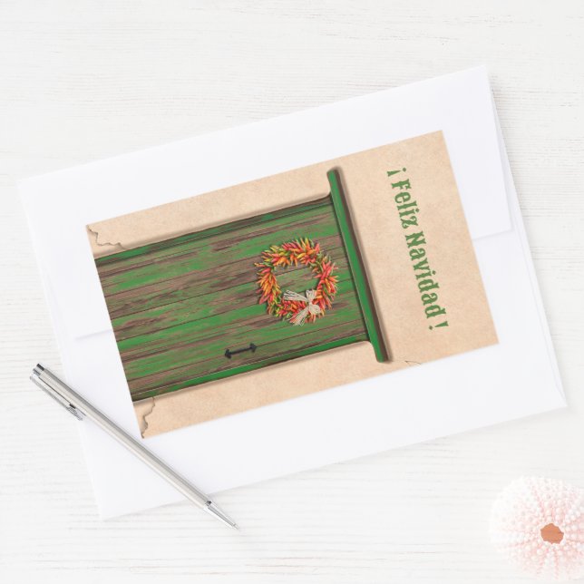 Adesivo Retangular Southwest Chile Wreath Holiday Feliz Navidad (Envelope)