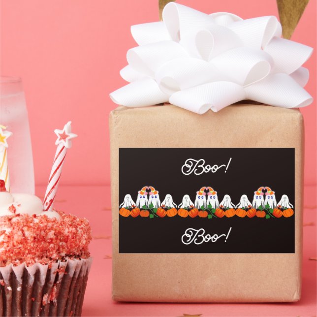 Adesivo Retangular Spooky Funky Ghost Boo Halloween Pumpkin Patch Cof (Festa)