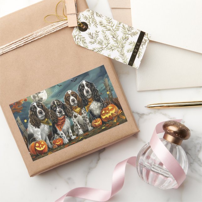 Adesivo Retangular Springer Spaniel Halloween Assustador (Presentear)