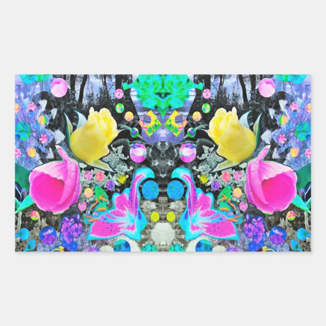 Adesivo Retangular Stargazer Lily, Rosa e Colagem de Hibiscus Rosa (Frente)