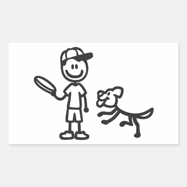 Adesivo Retangular Stick Man and Dog tocando Frisbee (Frente)