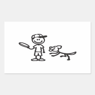 Adesivo Retangular Stick Man and Dog tocando Frisbee