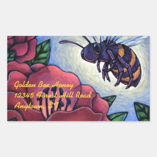 Adesivo Retangular Sticker Honey Bee Visita Flores Produto aperitivo