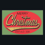 Adesivo Retangular Stickers "Retro Christmas Est A.D. 336"<br><div class="desc">Os adesivos de Natal Retangular Holiday, "Retro Feliz Natal Est A.D. 336" Divirtam-se usando estes adesivos como topos de bolo, etiquetas de presente, fechos de sacos de favor ou qualquer que seja a sua festa! Personalize apagando, "Feliz e EST D 336" e substituindo pelo seu próprio texto usando o estilo,...</div>