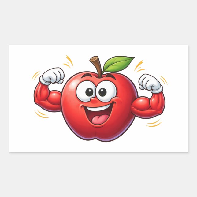 Adesivo Retangular Strong Cartoon Apple Flexing Muscles Sticker (Frente)